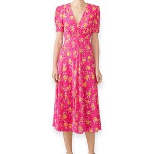 Saloni 'Lea' Floral Button-Front Midi Dress